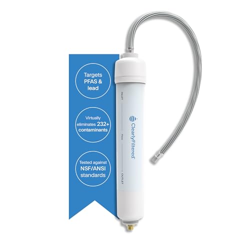 Image of Clearly Filtered Inline Water Filter – Stainless Steel ¼” Fitting | Targets 232+ Contaminants Including PFOA, Lead & Fluoride | Universal ¼” Inline Filter for Refrigerator Water Lines