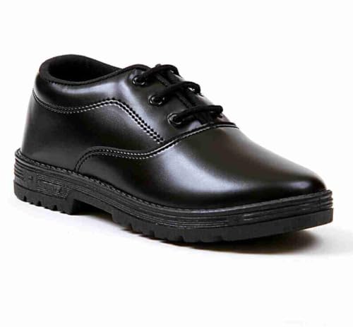 Image of School Shoes for Boys and Girls, Black Leather, Lace-up Oxford Style, Durable Sole