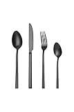 Mr.Spoon Juego de 24 Piezas Cubiertos Acero Inoxidable,18/0, Negro brillo Colores Cuberteria Servir para 6 Personas Cuberterías Incluye Cuchillo/Tenedor/Cuchara.Para Casa, Hotel, Restaurante