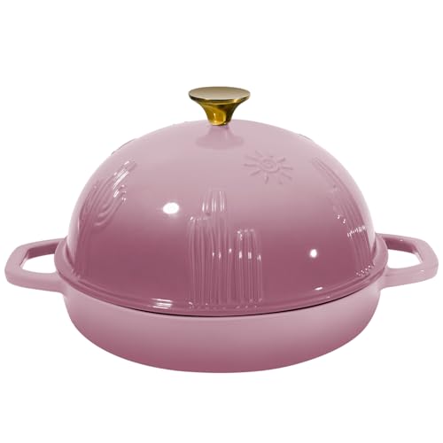 Flavehc Bread Oven Cast Iron Bread Dutch Oven with Cloche Lid for Bread Baking BerryPink Enameled Cast Iron Bread Oven with Dome Lid for Sourdough 5 qt