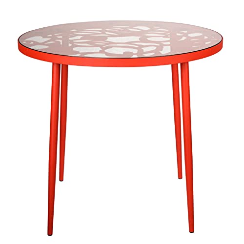 Leisuremod Devon Tree Design Glass Top Aluminum Base Indoor Outdoor Bistro Table (Red) #TOP15