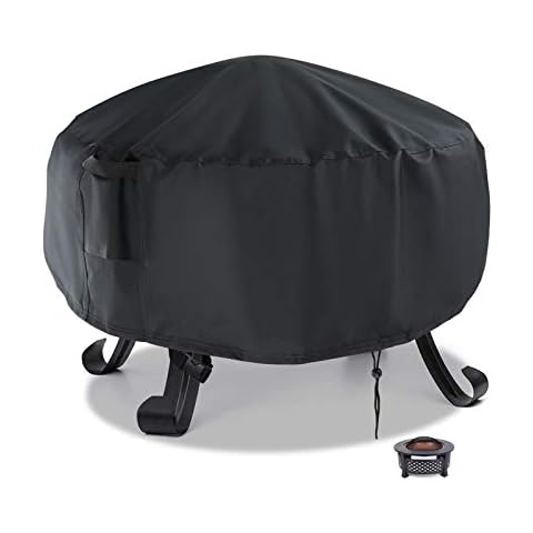 Flymer Round Fire Pit Cover Small, Waterproof Windproof Anti-UV Heavy Duty Patio Brazier Fire Bowl Cover 58x58cm, Black Cover