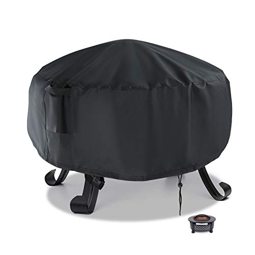 Flymer Runde Feuerschalen- Abdeckung, klein, wasserdicht, winddicht, UV- Schutz, robust, 58 x 58 cm, schwarz