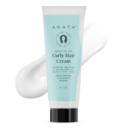Arata Curl Cream For Curly, Frizzy & Dry Hair | Moisturises & Hydrates Curls | Reduces Frizz| Derma Tested | Soy Protein & Shea Butter | 50g