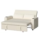 Devoko 62.9" Convertible Sofa Bed,2 Seater Pull Out Sleeper Sofa with Adjustable Backrest Loveseat Small Couches Modern Corduroy Fabric For Living Room Bedroom, Beige