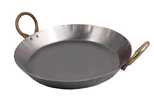 KITCHEN SHOPEE Heavy Base Iron Flat Kadai/Fry Pan for Making jalebi, dal tadka, 11 Inches,310 cm Original Iron/loha (Medium) color silver