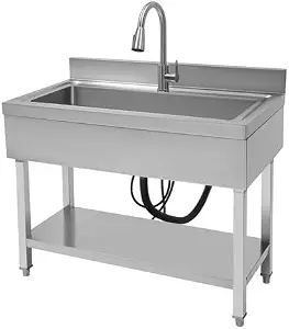 Stainless Steel Utility Sink, Freestanding Single Bowl Utility Sink with Storage Rack, Faucet, Commercial Bowl Kitchen Sinks for Kitchen Laundry Room Farmhouse Indoor and Outdoor, 39