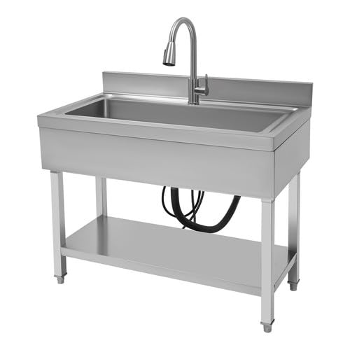 Stainless Steel Utility Sink, Freestanding Single Bowl Utility Sink with Storage Rack, Faucet, Commercial Bowl Kitchen Sinks for Kitchen Laundry Room Farmhouse Indoor and Outdoor, 39 x 20 x 31.5
