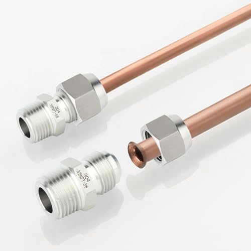 Image of TAISHER 5PCS Forging of 304 Stainless Steel Tube Flare Fittings, 3 /8 inch Male Flare x 3 /8 inch NPT Male, Half Union
