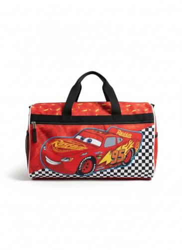 Disney Pixar Cars Kids Duffle Bag Lightning McQueen Travel Gym Bag with Adjustable Strap Mesh Side Pockets & Zipper Pocket