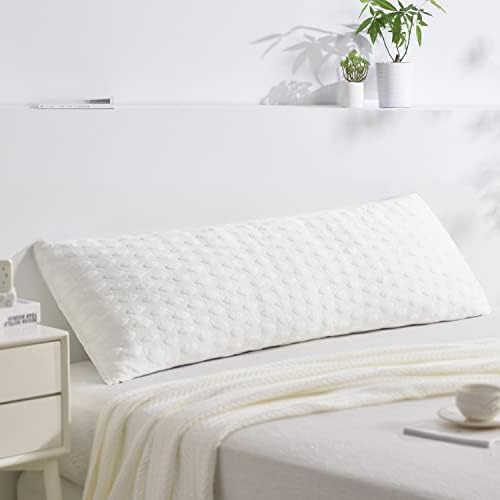 LOVTEX Full Body Pillow for Adults - Shredded Memory Foam Body Pillows for Sleeping, 20"x54" Long Body Pillow for Side and Back Sleepers (White Bamboo)