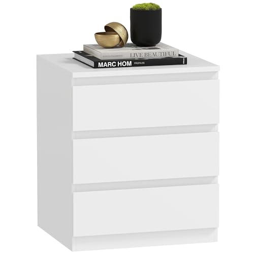 HOMCOM Cómoda 3 Cajones con Cierre Suave, Cómoda Dormitorio, Cajonera para Salón, Oficina, Estilo Moderno, 45x40x52,8 cm, Blanco