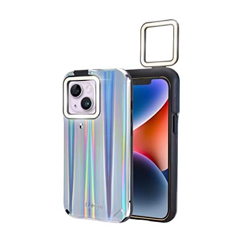 LuMee Flip - iPhone 14 Case/iPhone 13 Case - Illuminated Flashlight Phone Cover with Front & Rear LED Light Up - Rechargeable Case w/Flippable Dual Side Light, Adjustable Brightness - Holographic Cover