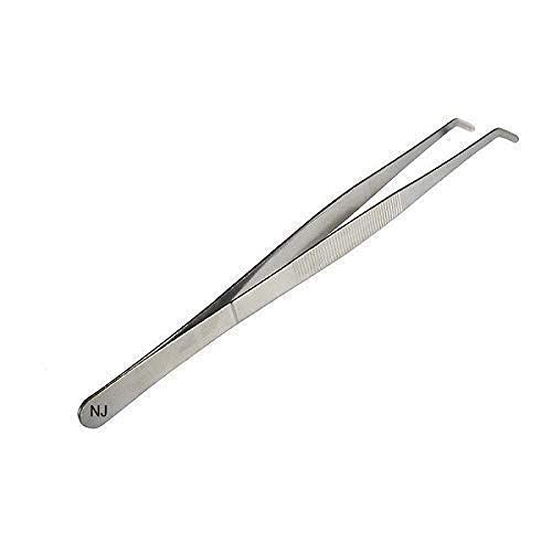 NJ Culinary Chef Tweezer 6.3 Inches, Food Design Styling Stainless Steel Precision Tongs Curved Serrated Fine Tip
