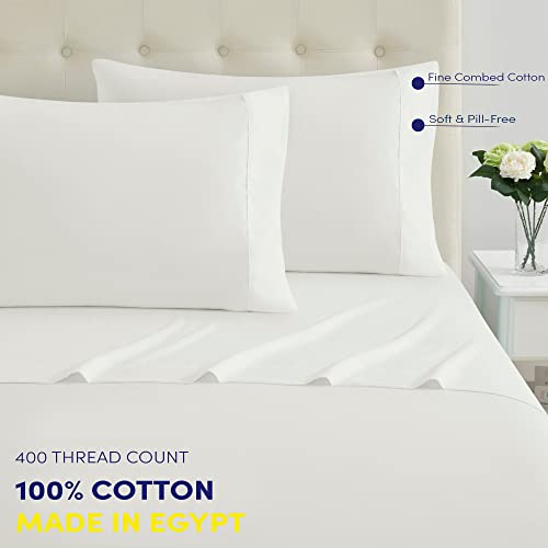 King Size Sheets 100% Cotton Made In Egypt Soft 400 Thread Count For King Size Bed Mattress, 4 Pieces Bedding Sheets & Pillowcases Sets, King, White #TOP2