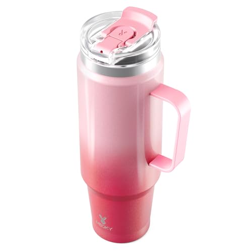 Image of Meoky 40oz Tumbler with Handle, Stainless Steel Travel Mug with 2-in-1 Straw and Sip Lid, Vacuum Insulated Coffee Mug, 100% Leak Proof, Keeps Cold for 34 Hours or Hot for 10 Hours (Flamingo)