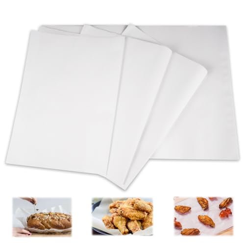 100 Fogli Carta Oleata di Grandi Dimensioni 26 x 36 cm, Antiolio e Impermeabile, Antiaderente, Carta Alimentare per Pane, Barbecue, Forno, Panini, Patatine Fritte, Hamburger, Formaggio, Torte, Bianco