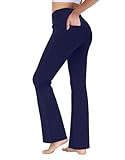 Picture of nuveti 29"/31"/33"/35"/37'' High Waist Workout Bootleg Yoga Pants Tummy Control 4 Pocket Workout Yoga Pants Flare Leggings (DarkBlueXL 29'')