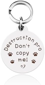 Funny Cat Dog ID Tags for Cats Dogs Collar Tag Gifts for Pet Owner Christmas Birthday Gift for Pets Naughty Pet Cute Paw Print Engraved Dog Name Tag & Ring image 2