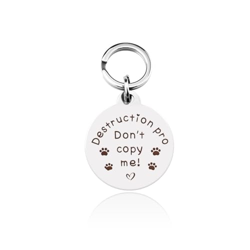 Funny Cat Dog ID Tags for Cats Dogs Collar Tag Gifts for Pet Owner Christmas Birthday Gifts for Pets Naughty Pet Cute Paw Print Engraved Dog Name Tag & Ring