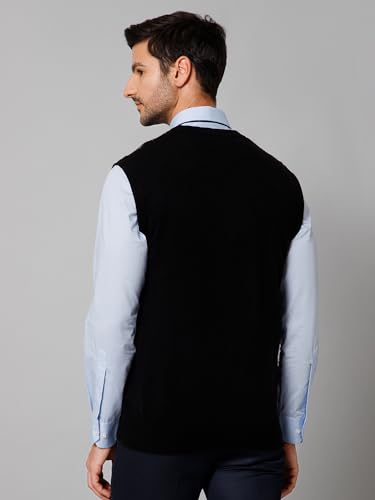 Image of Cantabil Geometric V Neck Sleeveless Regular Fit Men Maroon Casual Cardigan Sweater | Casual Winter Sweater for Men | Mens Sweater for Winter Wear (P MSWT00058 Black)