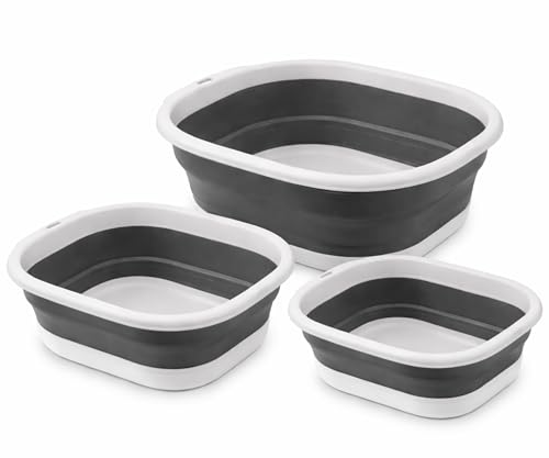 3 Unidades Palanganas Plegables 24'5cm, 30'5cm y 36'5cm, barreño Plegable Ideal para Exterior, Cubo Plegable, lavabos Plegables de Silicona. Pack de palanganas Plegables de Silicona.