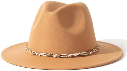 Lisianthus Classic Womens Fedora Hat Wide Brim Panama Dress Hat with Shiny Belt