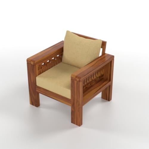 Image of NATRAJ ART & CRAFT Sheesham Wood 1 Seater Sofa Set for Living Room | Wooden Sofa Set for Living Room Furniture (1 Seater, Honey Finish)