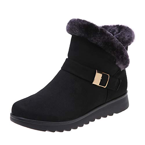 MIOKE Women's Winter Fur Snow Ankle Boots Buckle Suede Waterproof Zipper Anti-slip Warm Snow Short Booties