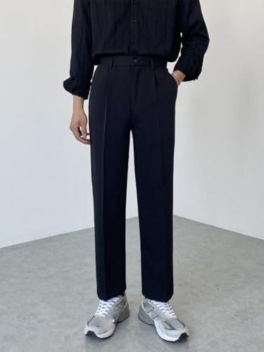 Men's Wrinkle Resistant Black Ankle Dress Pants Straight Casual Trousers Pants for Men2