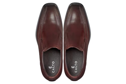Image of CALTO Men's Invisible Height Increasing Elevator Shoes - Dark Brown Leather Slip-on Super Lightweight Formal Loafers - 3 Inches Taller - G60125 - Size 8.5 D(M) US