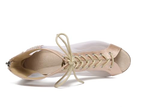Image of Dance Practice Shoes for Women Mesh Ballroom Sandals Heels Party Prom Ankle Booties with Zip