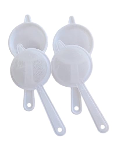 Plastic Double Mesh Tea Strainer for Kitchen, White – Pack of 4