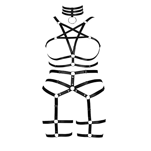 Plus Size Full Cage Body Harness Lingerie Women Bra Leg Garter Belt Punk Goth Club Party Festival Rave Clothing