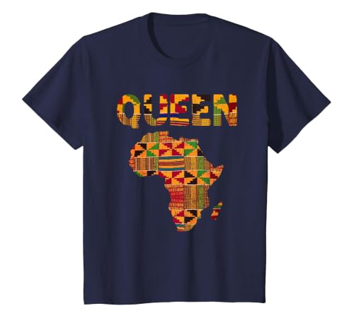 Cool African Queen Art Kente Cloth Africa Ghana Kids Women T-Shirt, Youth, Navy Blue, X-Small