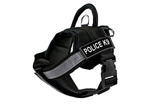 Image of 24x7 eMall Dog K9 Police Dog Harness Vest with Hook and Loop Straps and Handle and Adjustable (Large -28-34 Inch Girth, Black)
