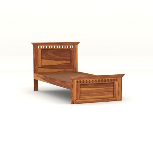 Image of Solid Sheesham Wooden Bed 6X4 Bed Single Bed Without Storage for Bedroom - Single Cot Wooden BedSingle Size for Living Room Guest Room - 12 Month Warranty (Liam Honey)