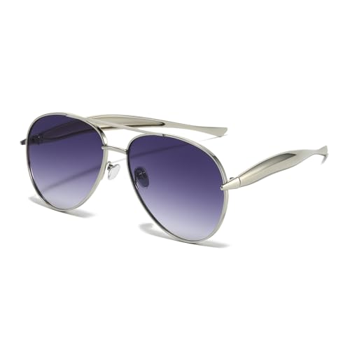 Image of YUELUQU Oversized Pilot Sunglasses for Women and Men Gold Metal Frame Retro Ladies Shades UV400 Protection (Silver-Gray)