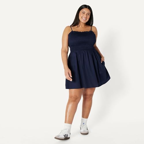 Image of Amazon Essentials Women's Regular-Fit Cotton Sateen Smocked Bodice Dress