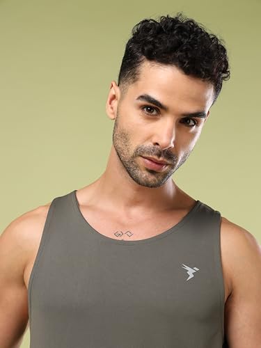 Image of TECHNOSPORT Men's Solid Slim Fit Scoop Neck Sports Innerwear Vest with TECHNOCOOL+ Quick Dry Anti Odour Anti Microbial 2 Way Stretch Soft & Smooth Activewear