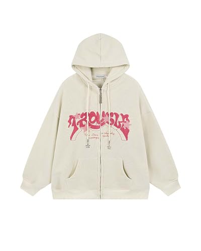 Sumleno Y2K Zip Up Hoodie Letter Print Star Graphic Grunge
