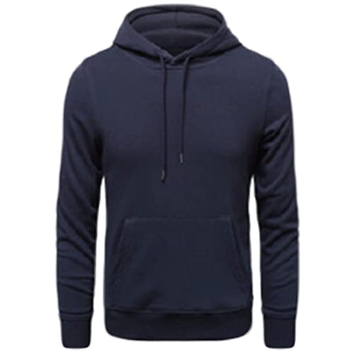 Maiyifu-GJ Men's Solid Athletic Hooded Sweatshirt Casual Long Sleeve Pullover Hoodie Comfy Sports Hoodies with Kanga Pocket (Dark Blue,4X-Large)