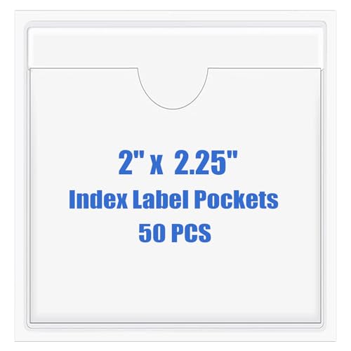 Origin-Joy 50 PCS Self-Adhesive Index Label Pockets, Clear Plastic Peel & Stick Card Holders with Top Open for Loading (2 x 2.25 inch)