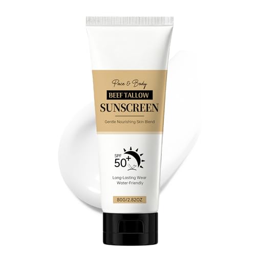 Beef Tallow Sunscreen SPF 50+ - Nourishing Facial & Body Sun Cream with Grass Fed Beef Tallow - Broad Spectrum Daily SPF Moisturiser for Dry Sensitive Skin - Hydrating Non-Greasy Sun Protection