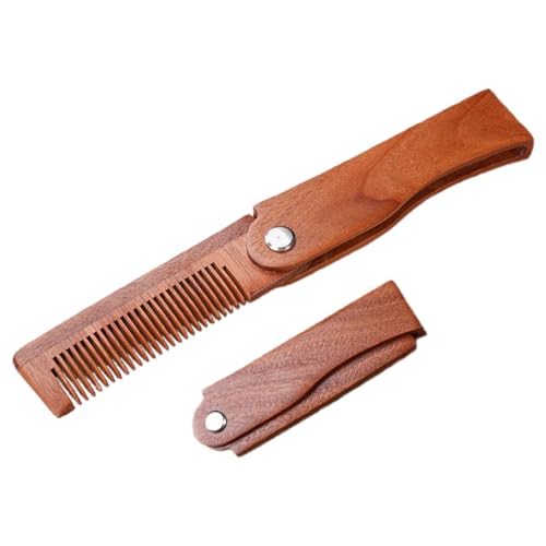 Peigne pliable de poche en bois à dents fines, Peigne a Barbe en Bois Homme, pour tous les types de cheveux, en voyage, coiffage et démêlage, Coiffage des...