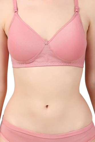 Image of ESAKI Women's Cotton Lace Lingerie Set | Padded Wire-Free Comfort Bra & Panty Combo | Everyday Essentials in Nude