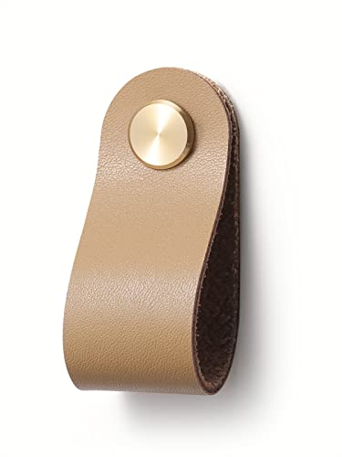 Image of JIASENBAO Khaki Leather Drawer Pulls 6 Pack Leather Handles Cabinet knobs for Kitchen Cabinet Drawers Bathroom Dressers…