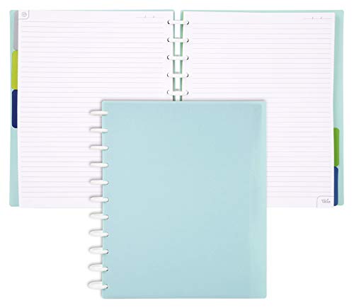 Talia Discbound Notebooks, Summer Blue, Letter (8.5in x 11in)- Customizable, 100 Sheets of Heavyweight Paper, 12 Monthly Calendar Pages, 5 Subject, tab dividers, Fun Stickers to Personalize