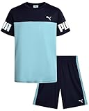PUMA Boys Active Shorts Set - 2 Piece Dry Fit T-Shirt and Performance Gym Shorts - Activewear Clothing Set for Boys (4-16), Size 10/12, Navy