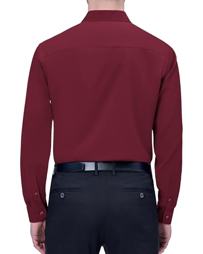 Alimens & Gentle Mens Burgundy Dress Shirt Stretch Long Sleeve Wrinkle Free Regular Fit Wedding Gathering Button Down Shirt